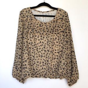 Printed Semi-Sheer Blouse with Elastic Hem